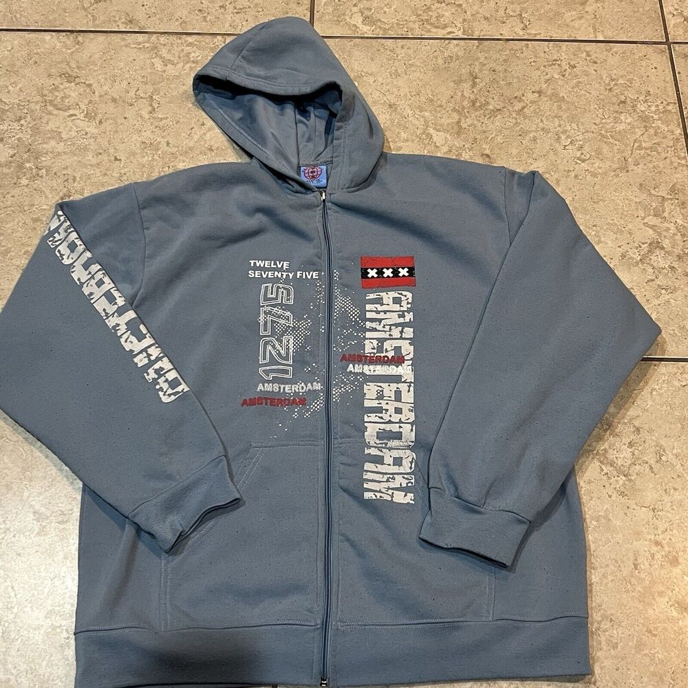 Deco World Men's Size: XL Amsterdam 1275 Full Zip Light Blue‎ Hoodie